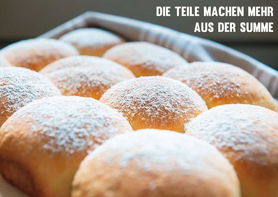 10 Gebäckstücke, darüber Text: Die Teile machen mehr aus der Summe